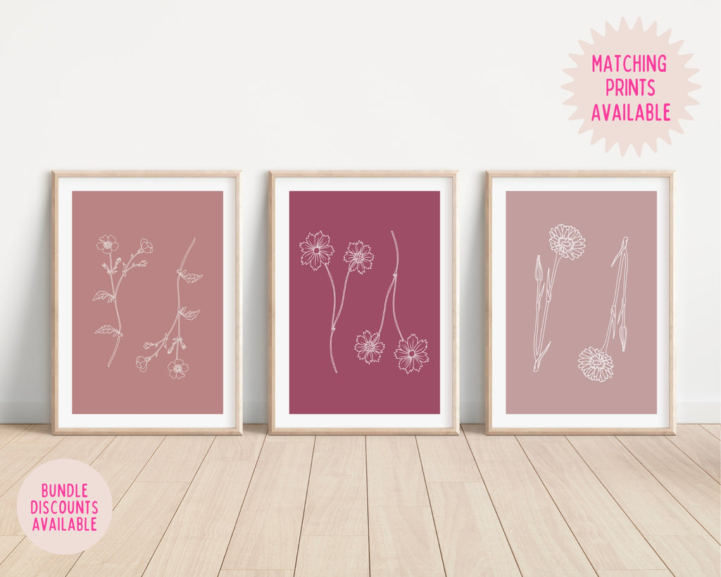 Berry Pink Wildflowers Print Posters, Prints, & Visual Artwork Pretty Average   