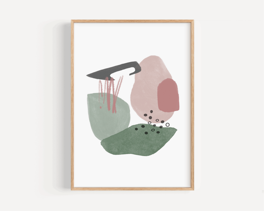 Abstract Shapes Print - Emerald Green & Blush Pink (DESIGN TWO) Posters, Prints, & Visual Artwork Pretty Average   