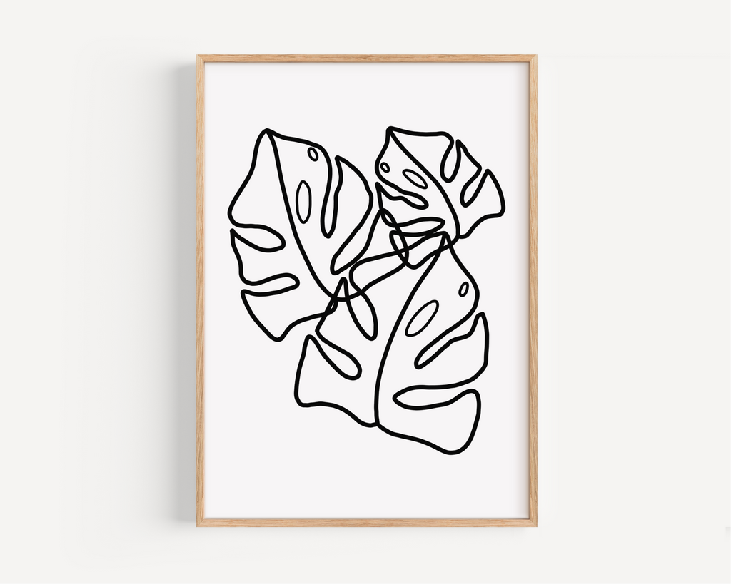 Monstera Line Drawing Print - Three Leaves Posters, Prints, & Visual Artwork Pretty Average   