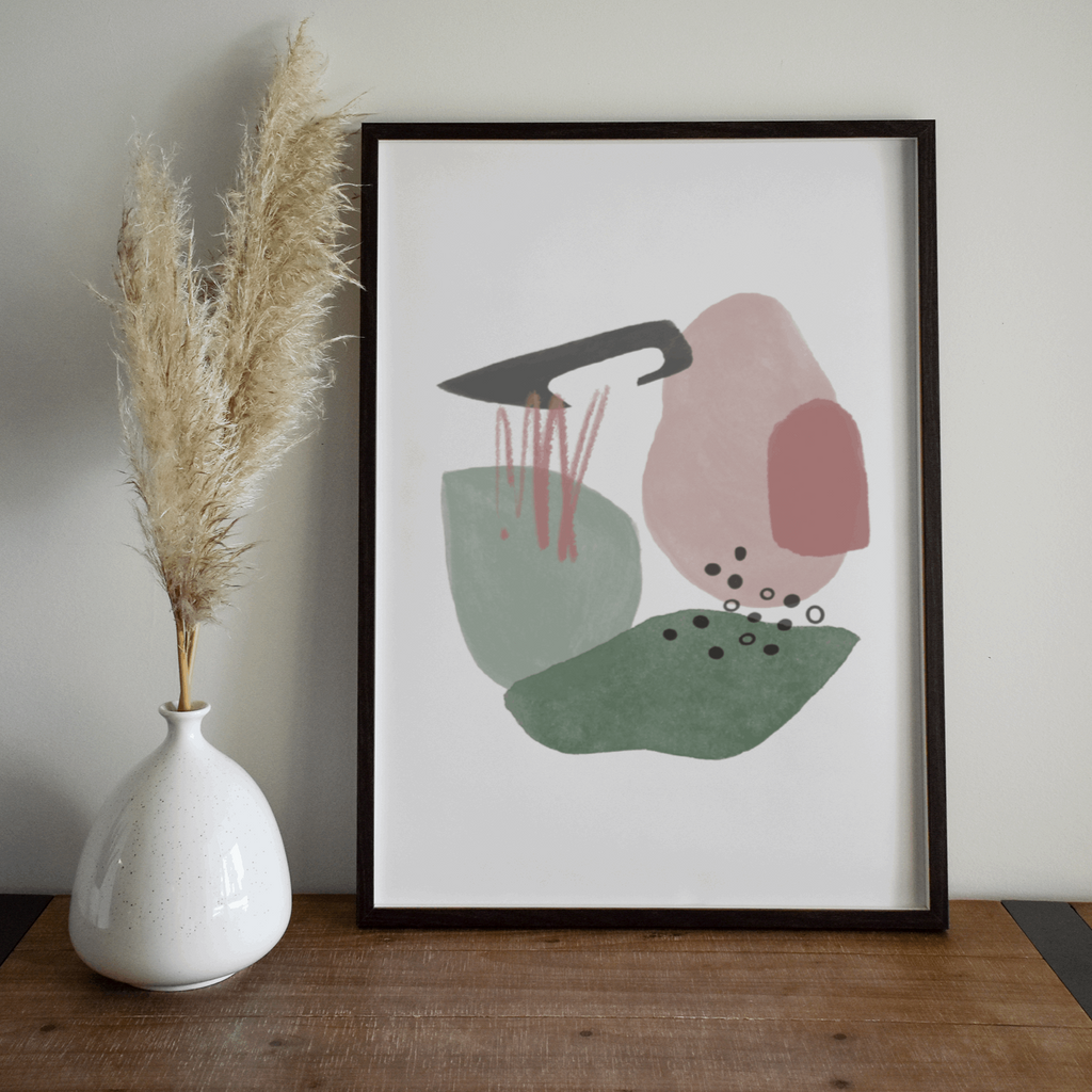 Abstract Shapes Print - Emerald Green & Blush Pink (DESIGN TWO) Posters, Prints, & Visual Artwork Pretty Average   