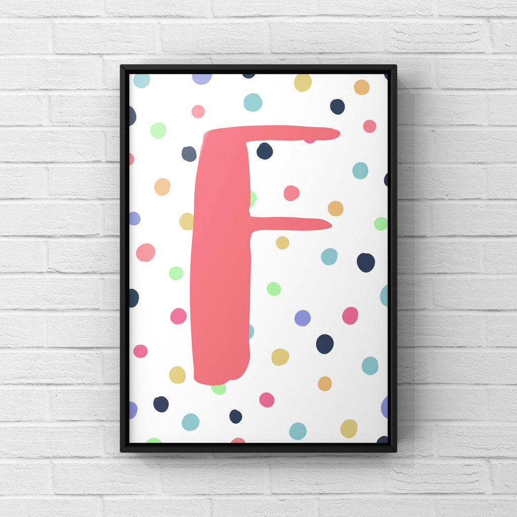 Letter / Initial Print - Pink & Rainbow Polka Dots Posters, Prints, & Visual Artwork Pretty Average   