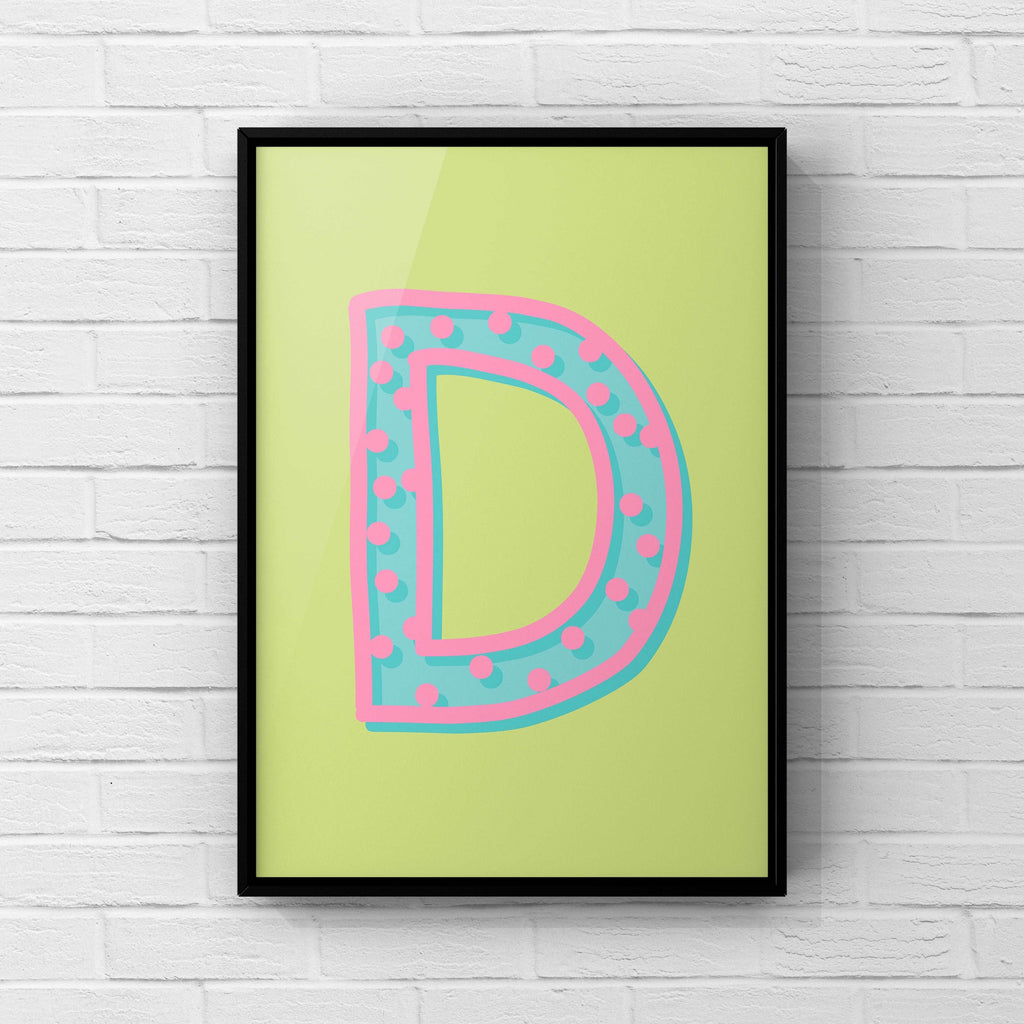 Letter / Initial Print - Green, Pink & Blue Polka Dot Posters, Prints, & Visual Artwork Pretty Average   