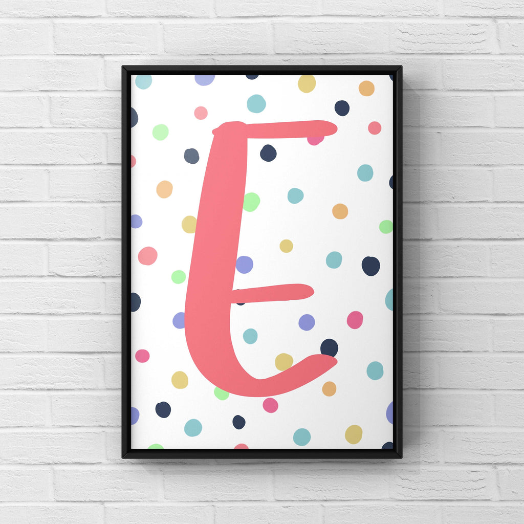 Letter / Initial Print - Pink & Rainbow Polka Dots Posters, Prints, & Visual Artwork Pretty Average   