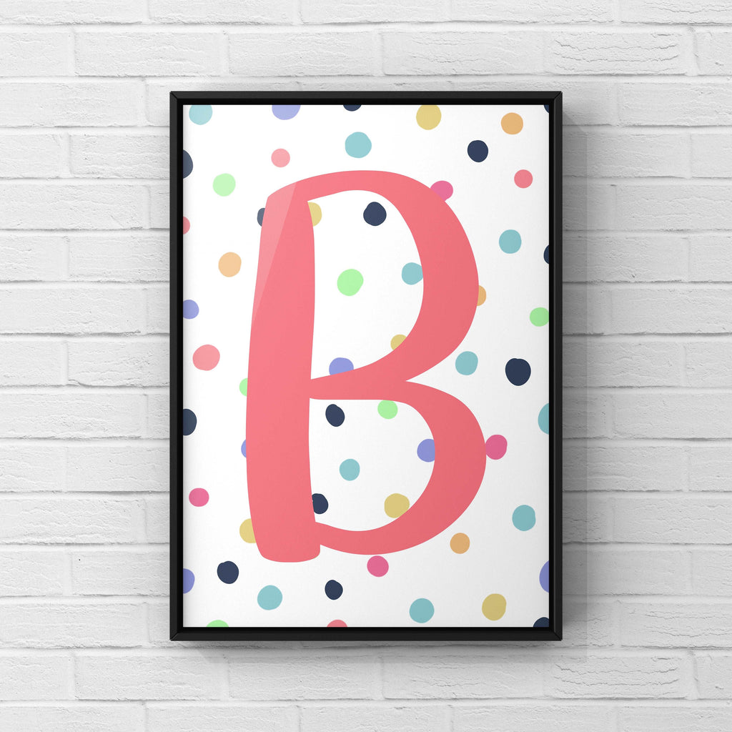 Letter / Initial Print - Pink & Rainbow Polka Dots Posters, Prints, & Visual Artwork Pretty Average   