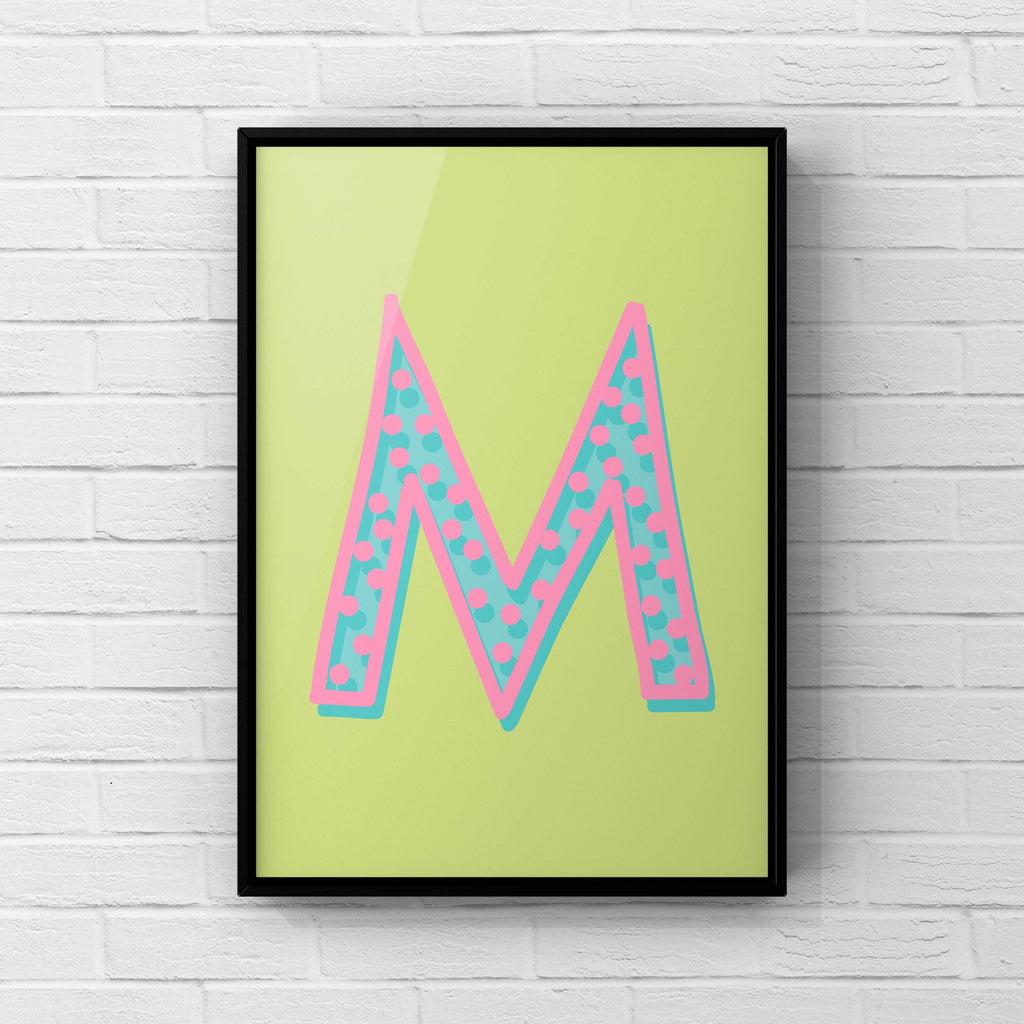 Letter / Initial Print - Green, Pink & Blue Polka Dot Posters, Prints, & Visual Artwork Pretty Average   