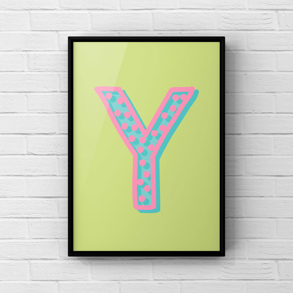 Letter / Initial Print - Green, Pink & Blue Polka Dot Posters, Prints, & Visual Artwork Pretty Average   