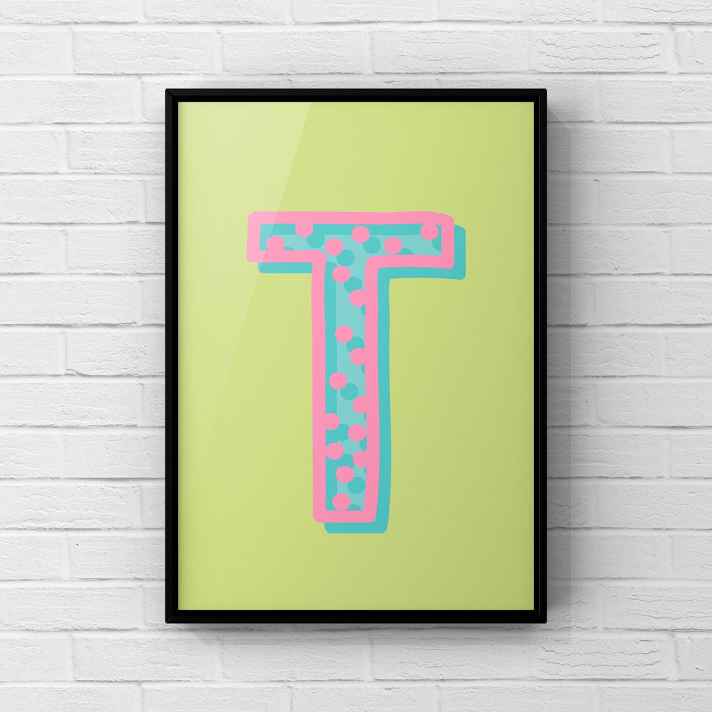 Letter / Initial Print - Green, Pink & Blue Polka Dot Posters, Prints, & Visual Artwork Pretty Average   