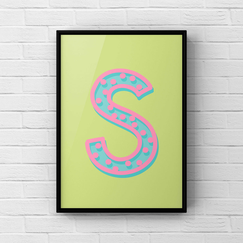 Letter / Initial Print - Green, Pink & Blue Polka Dot Posters, Prints, & Visual Artwork Pretty Average   