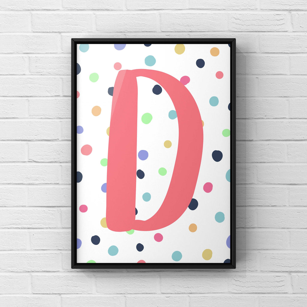 Letter / Initial Print - Pink & Rainbow Polka Dots Posters, Prints, & Visual Artwork Pretty Average   