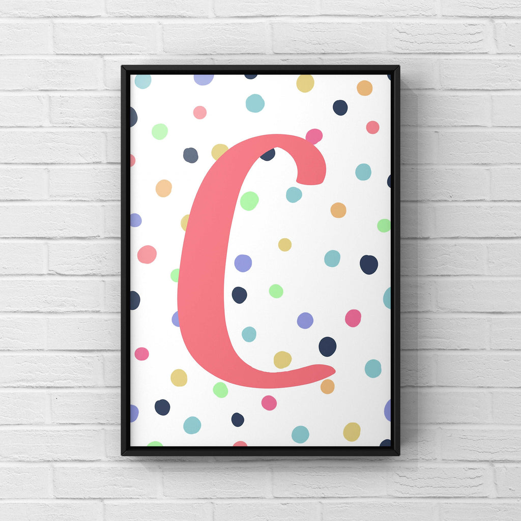 Letter / Initial Print - Pink & Rainbow Polka Dots Posters, Prints, & Visual Artwork Pretty Average   