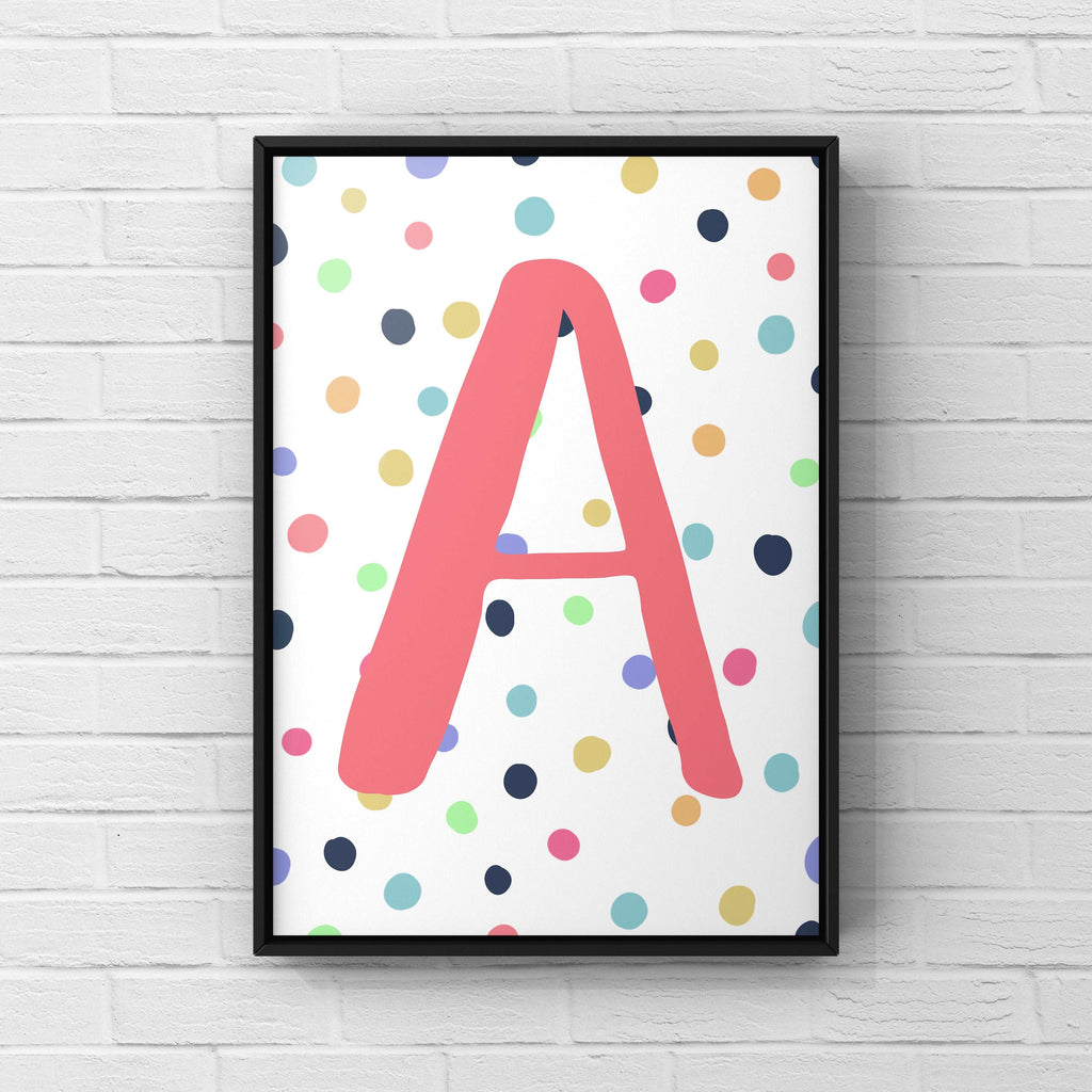 Letter / Initial Print - Pink & Rainbow Polka Dots Posters, Prints, & Visual Artwork Pretty Average   