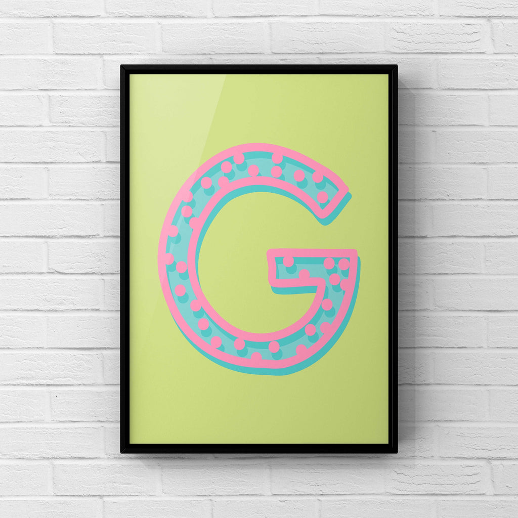 Letter / Initial Print - Green, Pink & Blue Polka Dot Posters, Prints, & Visual Artwork Pretty Average   