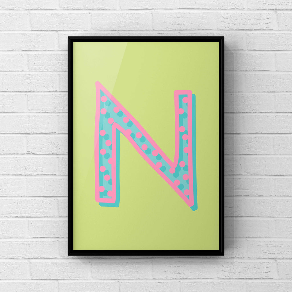 Letter / Initial Print - Green, Pink & Blue Polka Dot Posters, Prints, & Visual Artwork Pretty Average   