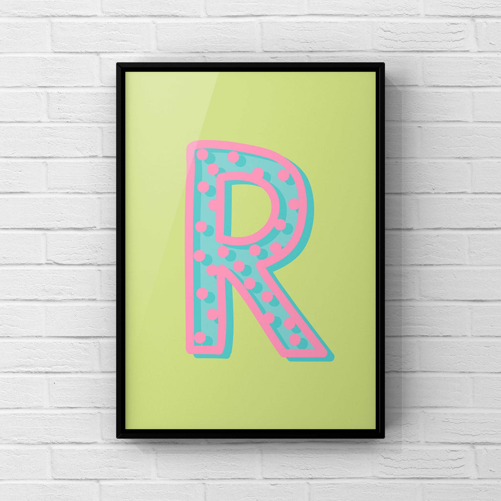 Letter / Initial Print - Green, Pink & Blue Polka Dot Posters, Prints, & Visual Artwork Pretty Average   