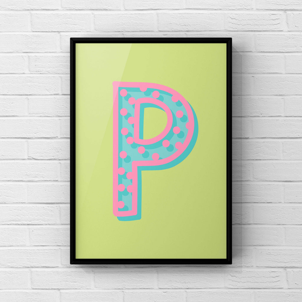 Letter / Initial Print - Green, Pink & Blue Polka Dot Posters, Prints, & Visual Artwork Pretty Average   