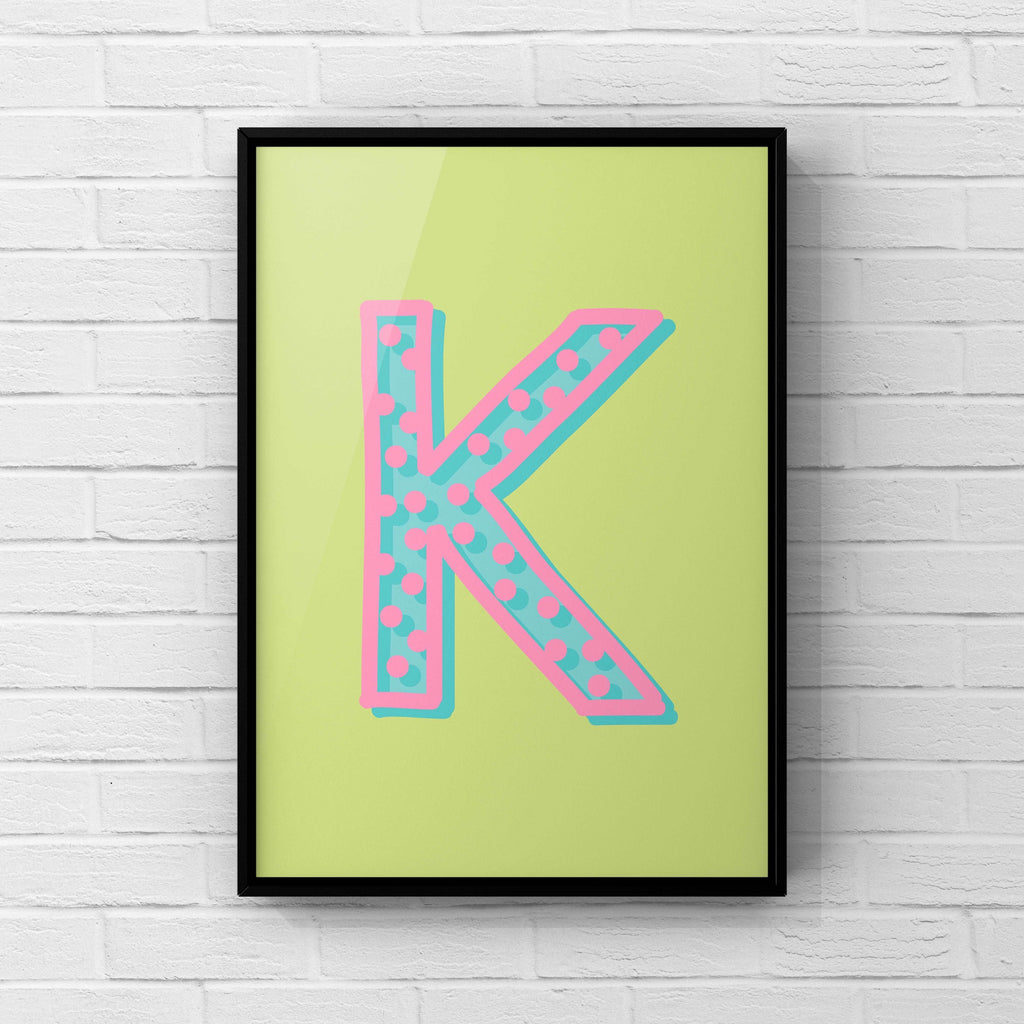 Letter / Initial Print - Green, Pink & Blue Polka Dot Posters, Prints, & Visual Artwork Pretty Average   