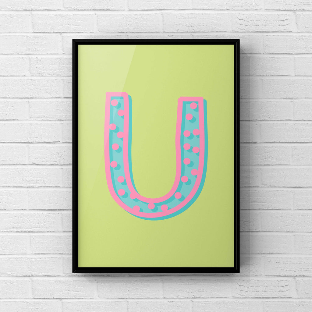 Letter / Initial Print - Green, Pink & Blue Polka Dot Posters, Prints, & Visual Artwork Pretty Average   