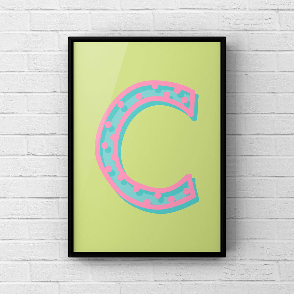 Letter / Initial Print - Green, Pink & Blue Polka Dot Posters, Prints, & Visual Artwork Pretty Average   