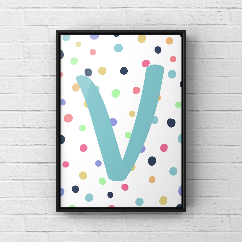 Letter / Initial Print - Blue & Rainbow Polka Dots Posters, Prints, & Visual Artwork Pretty Average   