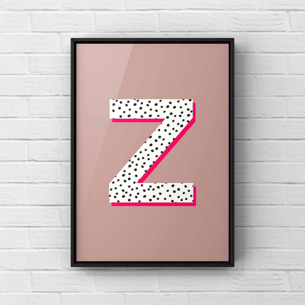 Letter / Initial Print - Polka Dots & Pink Posters, Prints, & Visual Artwork Pretty Average   