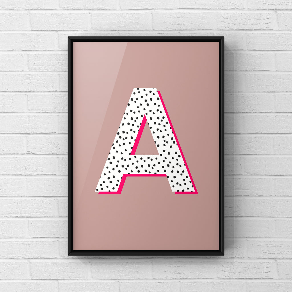 Letter / Initial Print - Polka Dots & Pink Posters, Prints, & Visual Artwork Pretty Average   