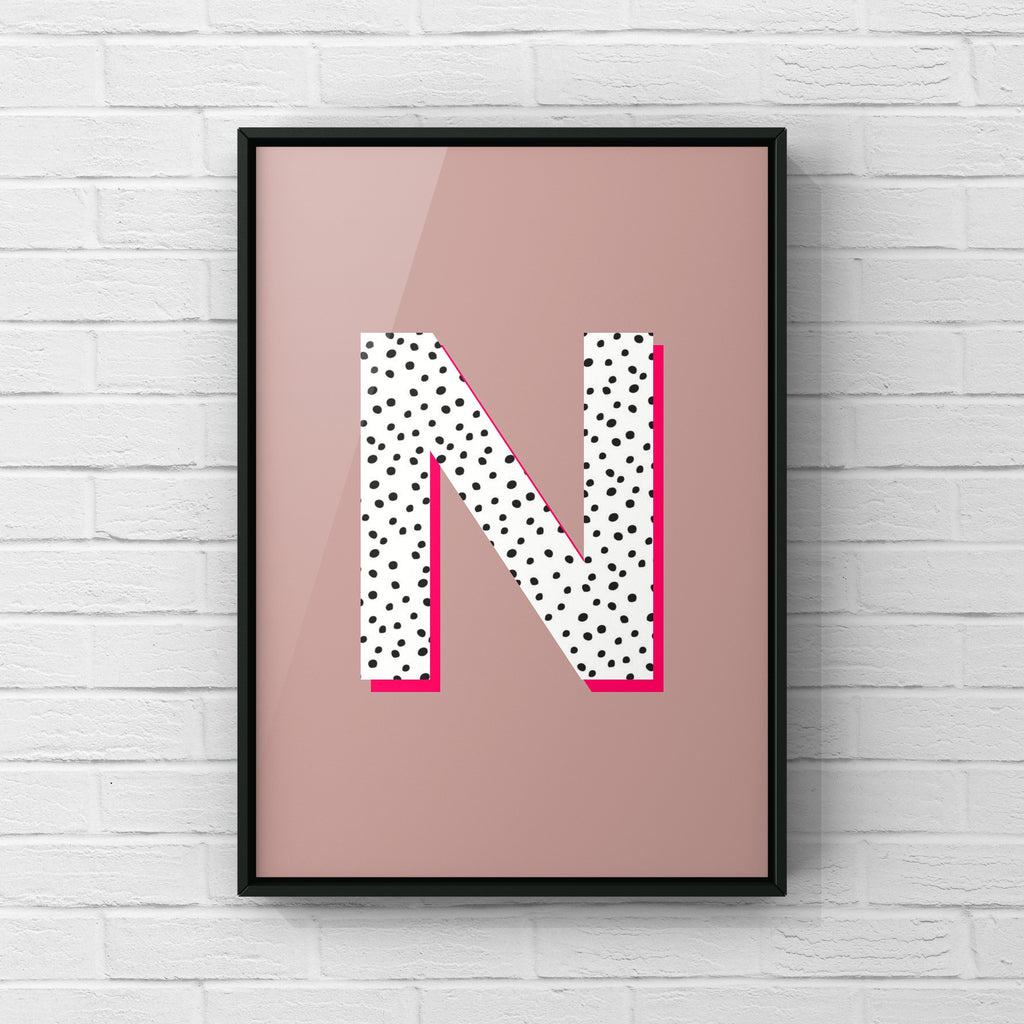 Letter / Initial Print - Polka Dots & Pink Posters, Prints, & Visual Artwork Pretty Average   