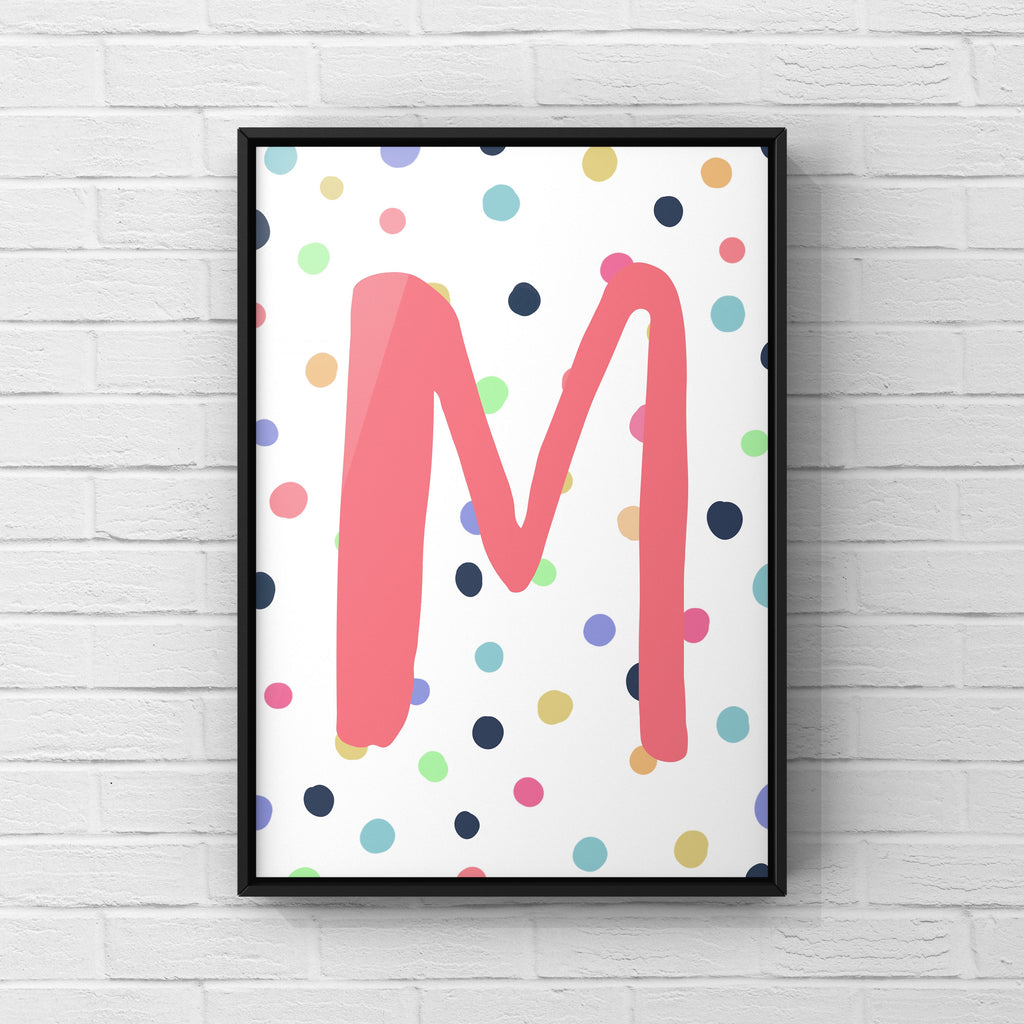 Letter / Initial Print - Pink & Rainbow Polka Dots Posters, Prints, & Visual Artwork Pretty Average   