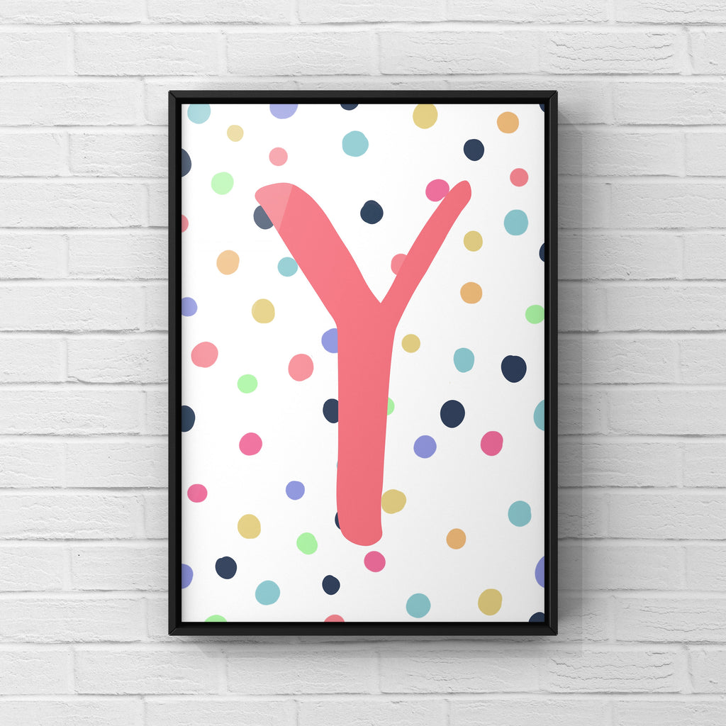 Letter / Initial Print - Pink & Rainbow Polka Dots Posters, Prints, & Visual Artwork Pretty Average   