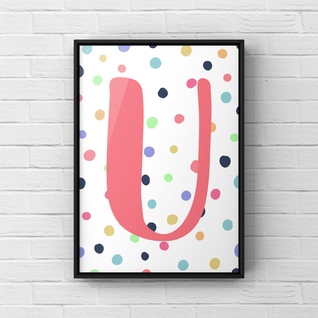 Letter / Initial Print - Pink & Rainbow Polka Dots Posters, Prints, & Visual Artwork Pretty Average   