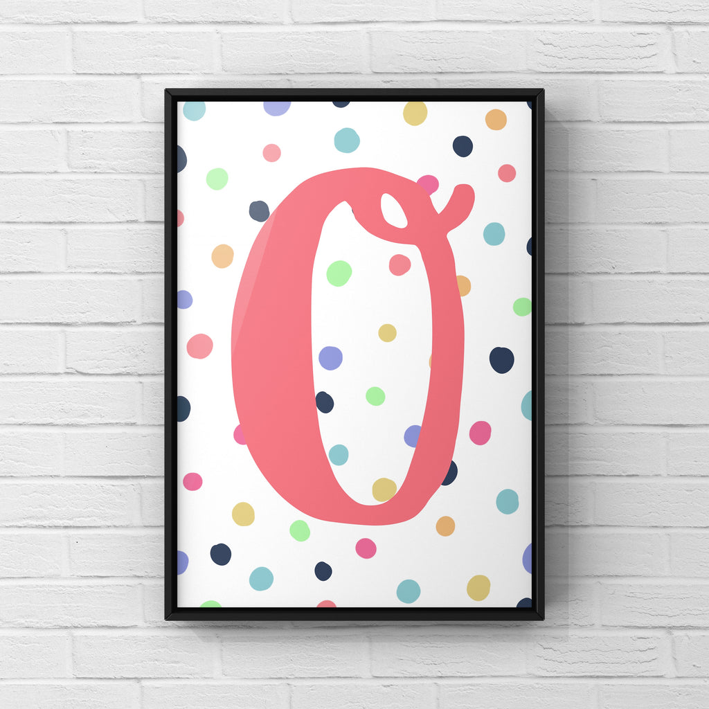 Letter / Initial Print - Pink & Rainbow Polka Dots Posters, Prints, & Visual Artwork Pretty Average   