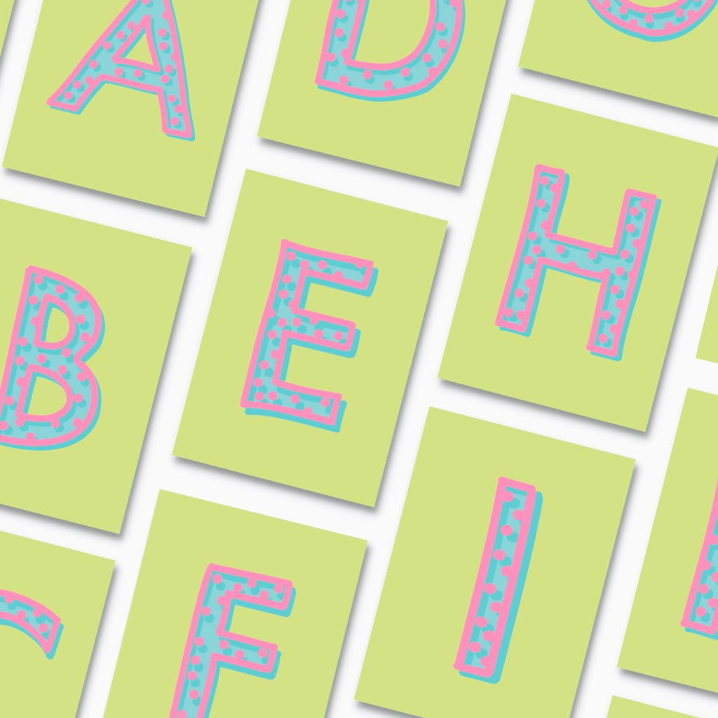 Letter / Initial Print - Green, Pink & Blue Polka Dot Posters, Prints, & Visual Artwork Pretty Average   