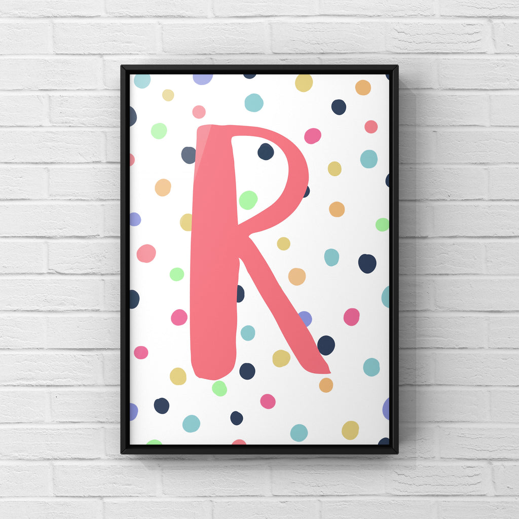 Letter / Initial Print - Pink & Rainbow Polka Dots Posters, Prints, & Visual Artwork Pretty Average   