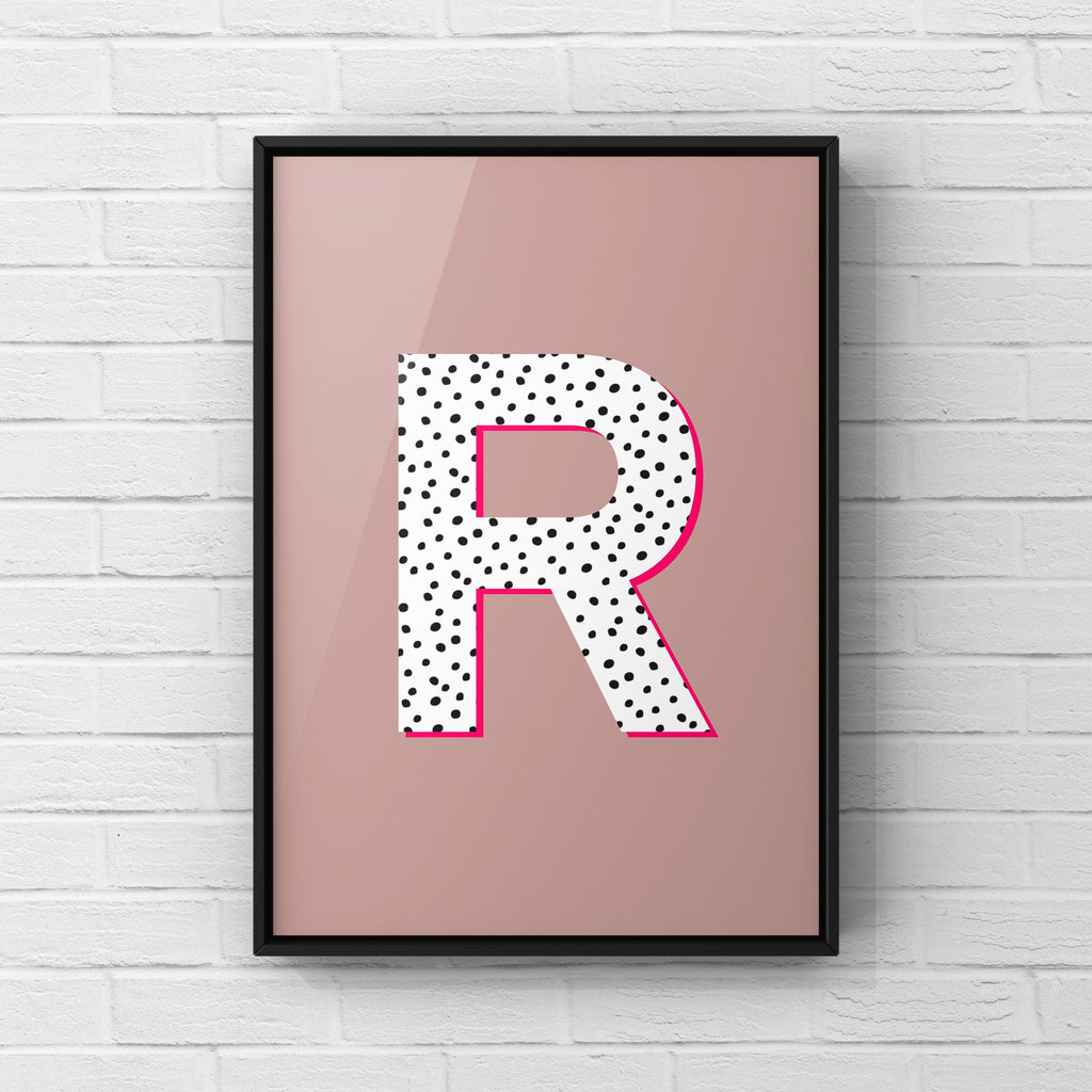 Letter / Initial Print - Polka Dots & Pink Posters, Prints, & Visual Artwork Pretty Average   