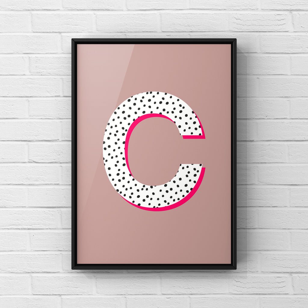 Letter / Initial Print - Polka Dots & Pink Posters, Prints, & Visual Artwork Pretty Average   