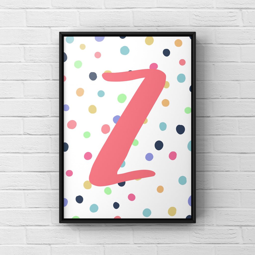 Letter / Initial Print - Pink & Rainbow Polka Dots Posters, Prints, & Visual Artwork Pretty Average   