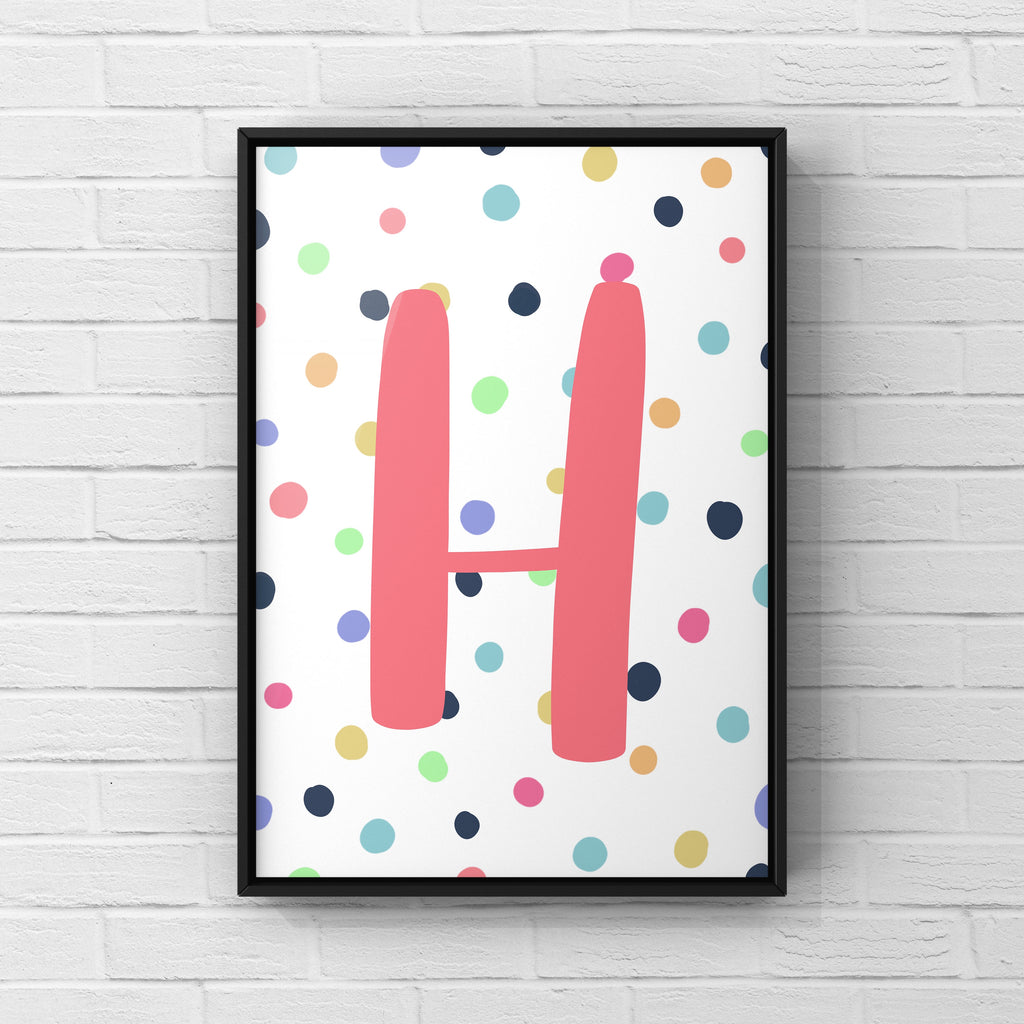 Letter / Initial Print - Pink & Rainbow Polka Dots Posters, Prints, & Visual Artwork Pretty Average   