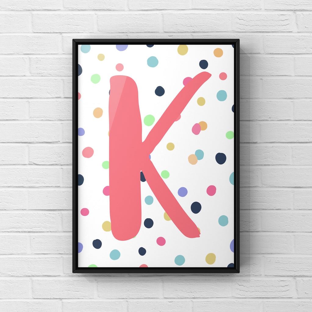 Letter / Initial Print - Pink & Rainbow Polka Dots Posters, Prints, & Visual Artwork Pretty Average   