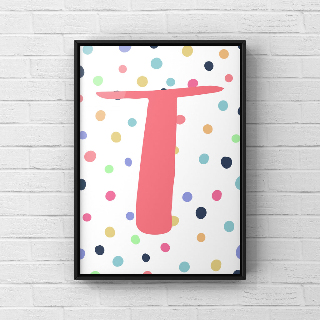 Letter / Initial Print - Pink & Rainbow Polka Dots Posters, Prints, & Visual Artwork Pretty Average   