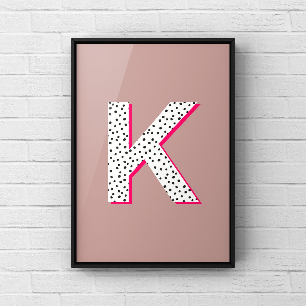 Letter / Initial Print - Polka Dots & Pink Posters, Prints, & Visual Artwork Pretty Average   