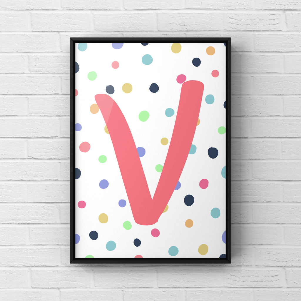 Letter / Initial Print - Pink & Rainbow Polka Dots Posters, Prints, & Visual Artwork Pretty Average   