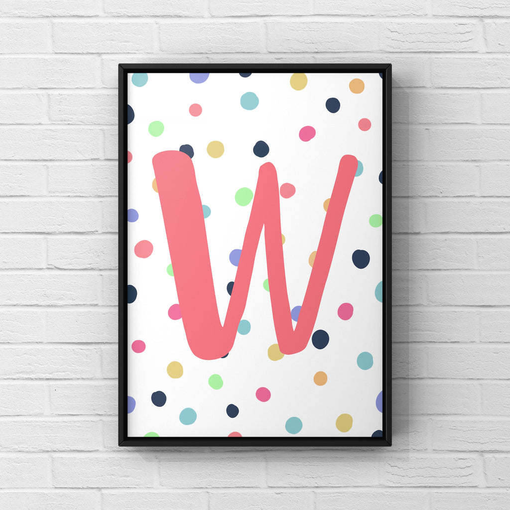 Letter / Initial Print - Pink & Rainbow Polka Dots Posters, Prints, & Visual Artwork Pretty Average   