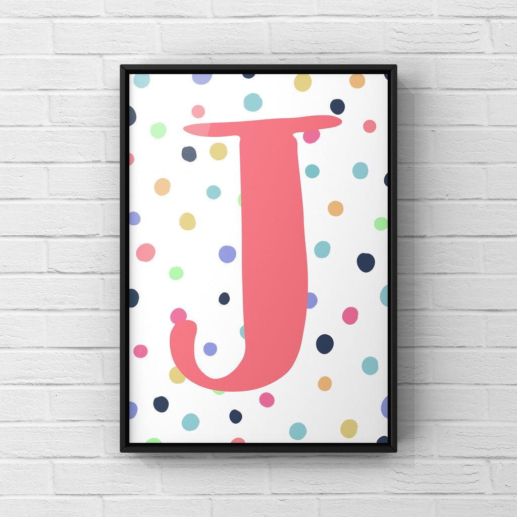 Letter / Initial Print - Pink & Rainbow Polka Dots Posters, Prints, & Visual Artwork Pretty Average   