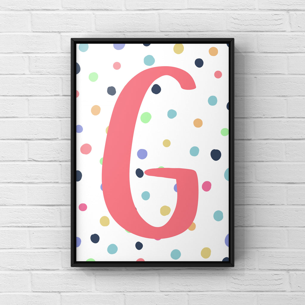 Letter / Initial Print - Pink & Rainbow Polka Dots Posters, Prints, & Visual Artwork Pretty Average   