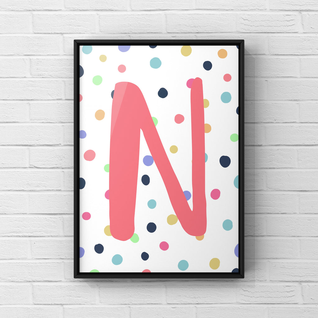 Letter / Initial Print - Pink & Rainbow Polka Dots Posters, Prints, & Visual Artwork Pretty Average   