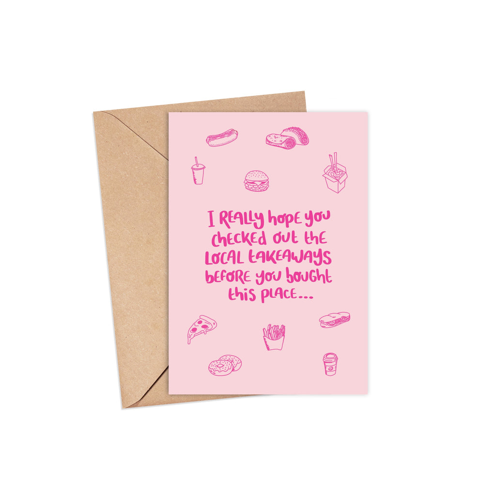 New Home, Takeaways | A6 Greeting Card  Pretty Average   