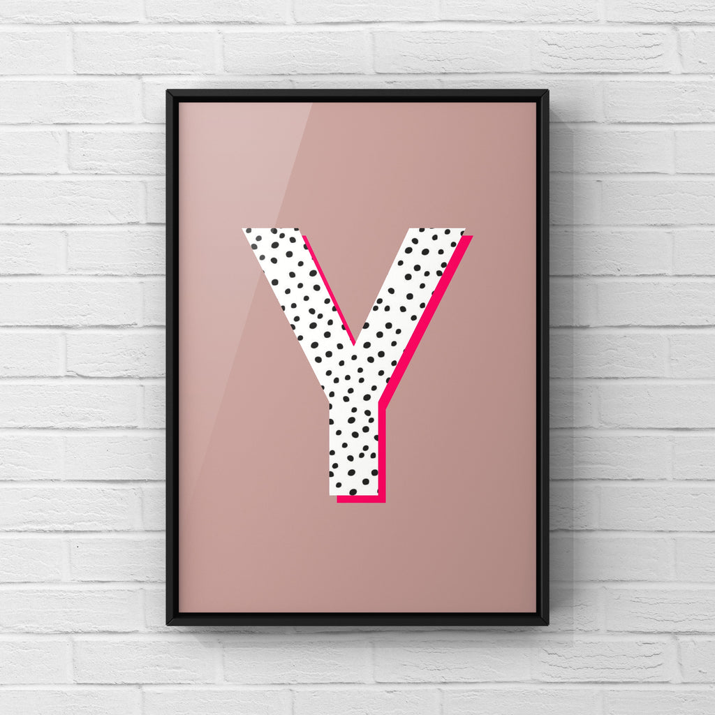 Letter / Initial Print - Polka Dots & Pink Posters, Prints, & Visual Artwork Pretty Average   