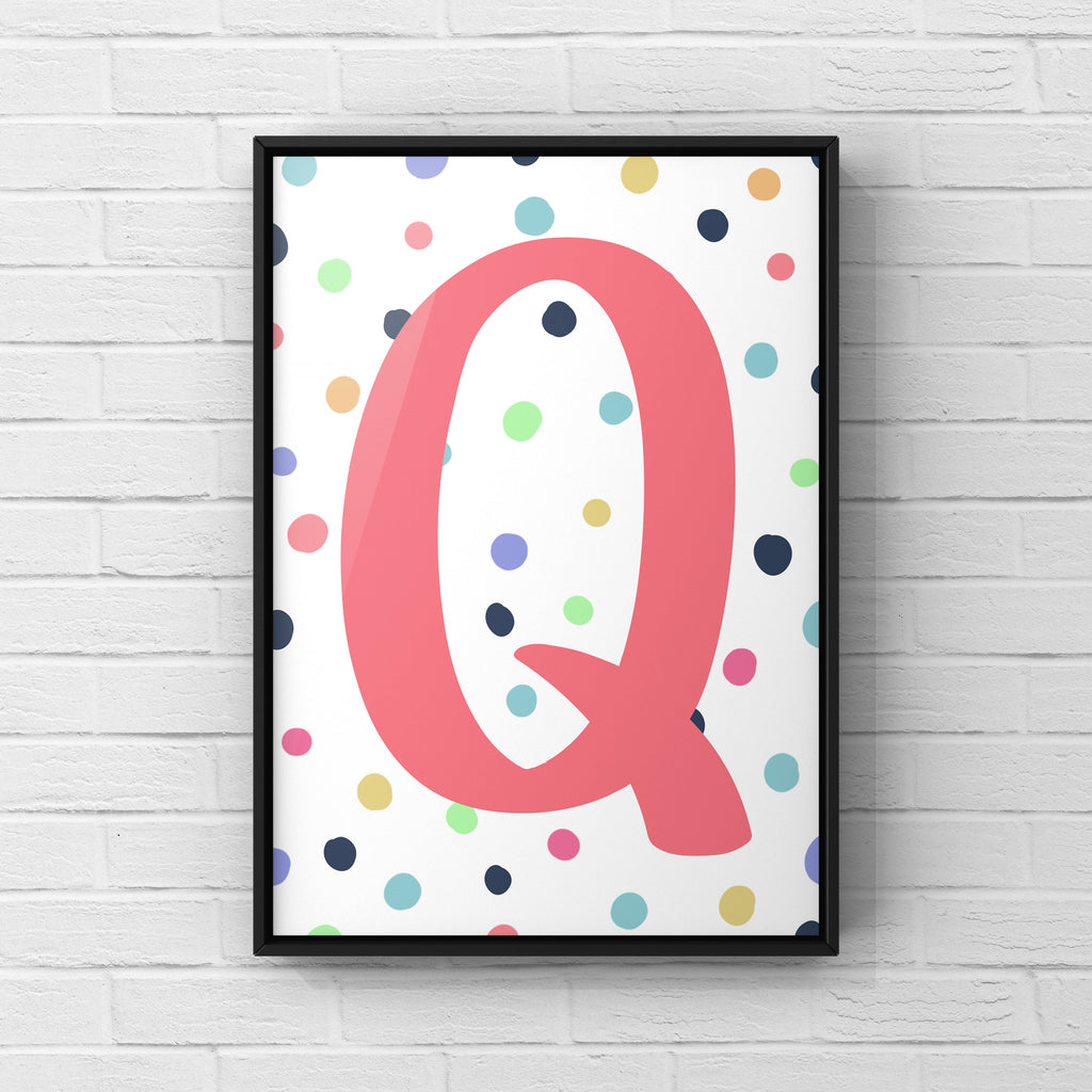 Letter / Initial Print - Pink & Rainbow Polka Dots Posters, Prints, & Visual Artwork Pretty Average   