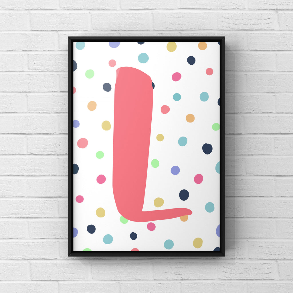 Letter / Initial Print - Pink & Rainbow Polka Dots Posters, Prints, & Visual Artwork Pretty Average   